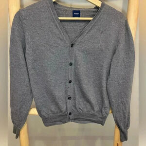 BOGGI Milano 100% wool V-Neck Gray Academia Preppy Cardigan wool sweater